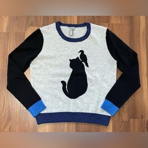 SI-Iae 100% Cashmere Sweater Cat Bird Lightweight‎ Gray Black Womens Size Medium